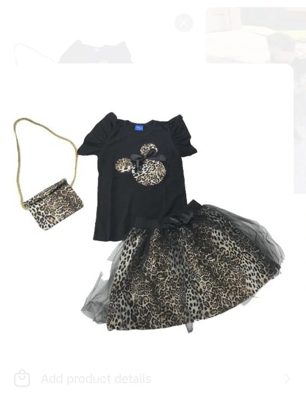 Girls Black and Leopard Tulle Skirt Costume Set with Purse